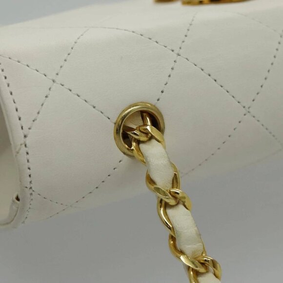 CHANEL Matelasse Big COCO Mark Chain Bag Lamb Skin White Gold CC Auth yk15609AV - Picture 9 of 15
